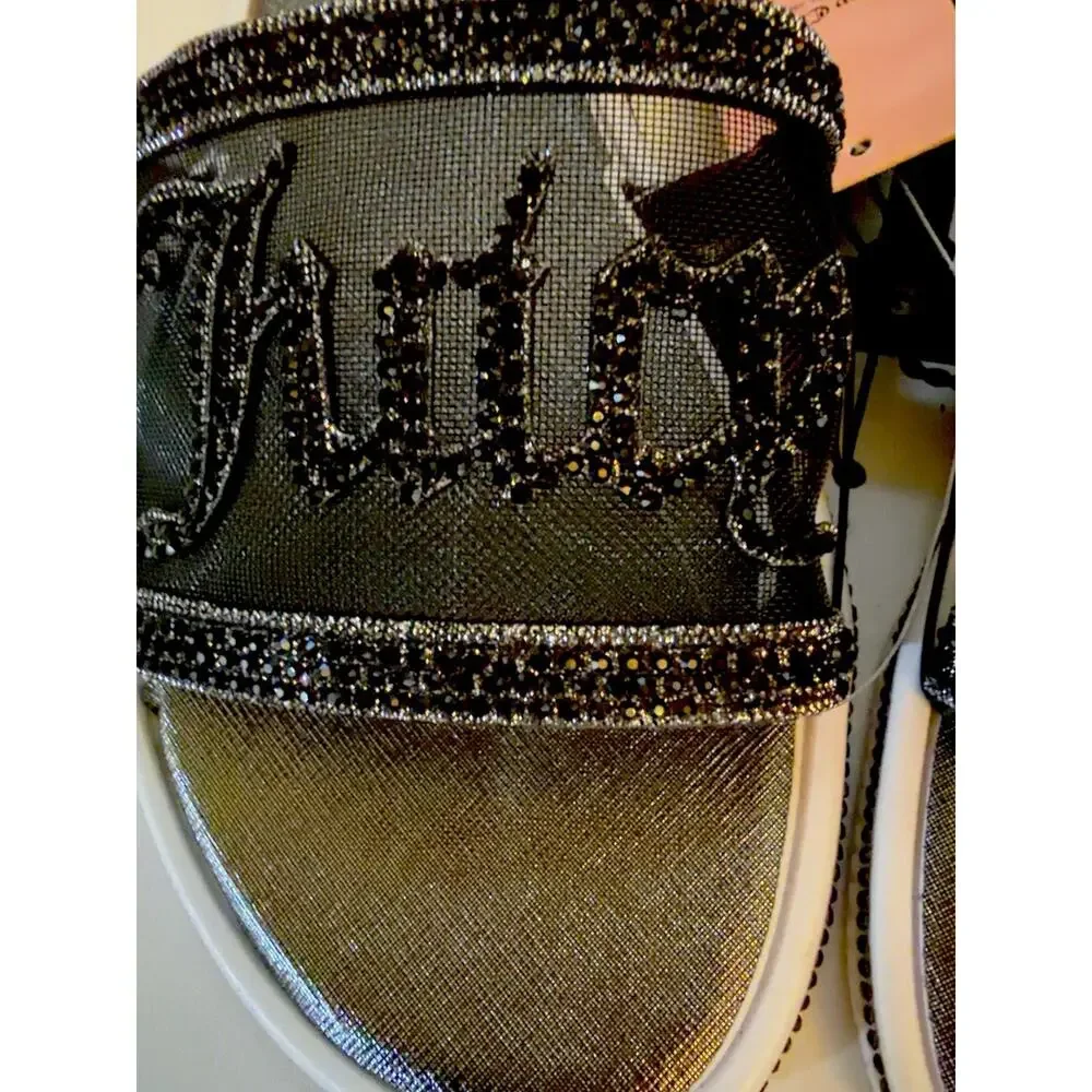 Juicy Couture Women's Black Glitter Logo Slip On Slide Sandals Size 10